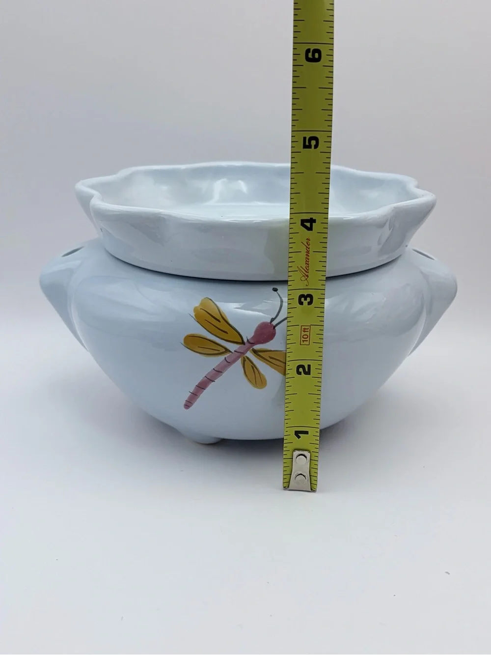 Vintage Ceramic *African Violet Planter Self Watering Dragonfly Pot Light Blue